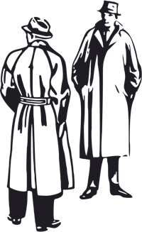 two men in trench coats standing next to each other